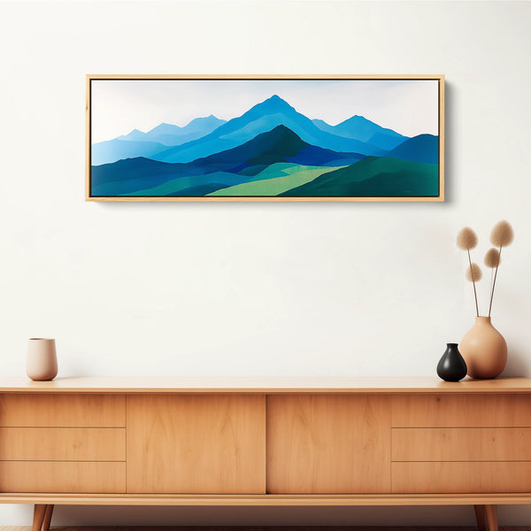 A horizontal framed minimal landscape artwork on stretched canvas.