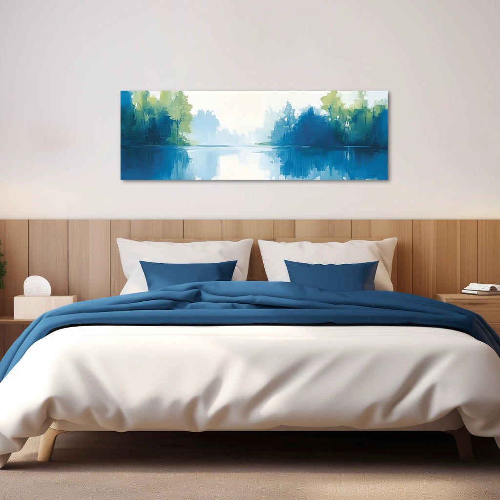 A Framed Green and Blue Landscape Wall Art