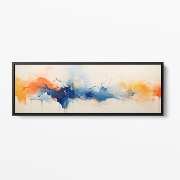 Minimalist Panoramic Abstract Wall Decor in blue and orange.