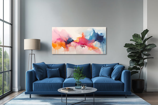 A panoramic abstract wall art in vibrant hues. 