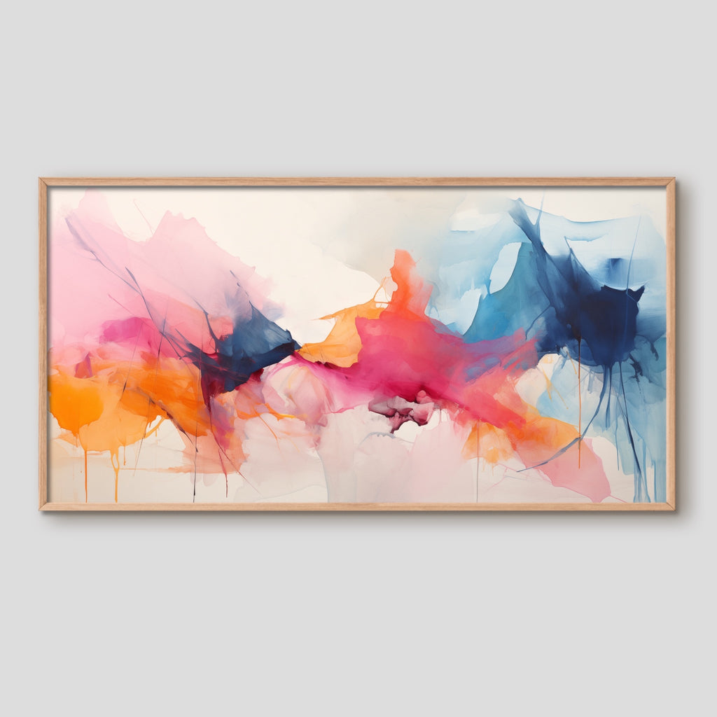 A modern colorful abstract artwork in 4 types of solid wood frames.