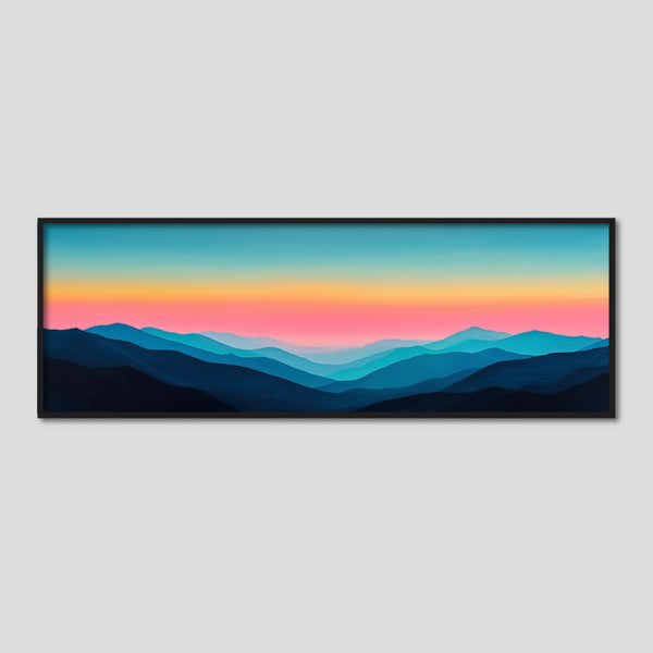 Modern Mountain Wall Art Print in Blue, Pink and Gold.