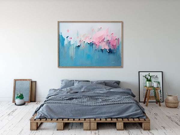A modern abstract canvas art print in pastel colors.