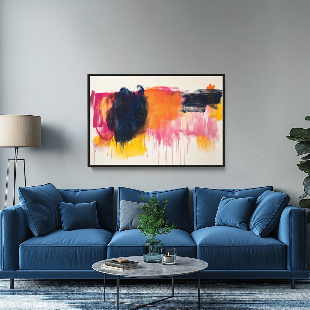 Modern Framed Abstract Wall Art On Stretched Canvas.