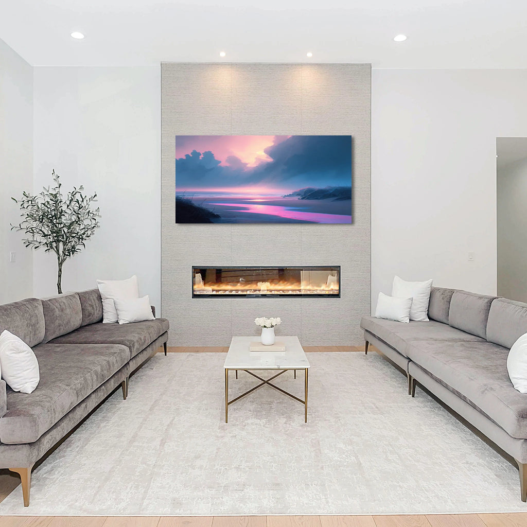 Modern Beach Sunset Wall Decor in Pink and Blue.