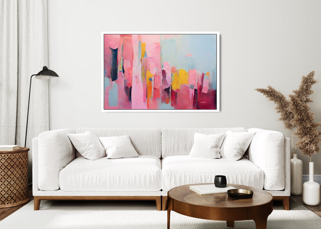 A contemporary abstract artwork in pastel colors.