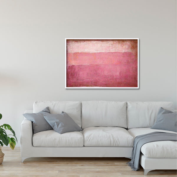A large blush pink abstract art print in warm colors. 