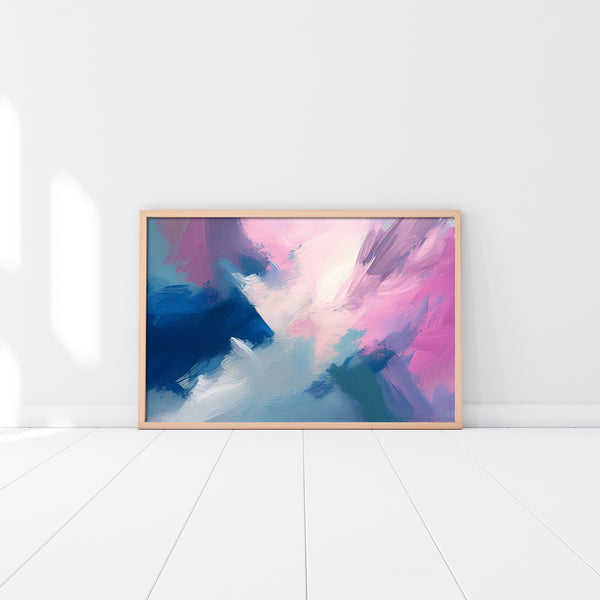 Abstract Canvas Art in Pink and Blue.