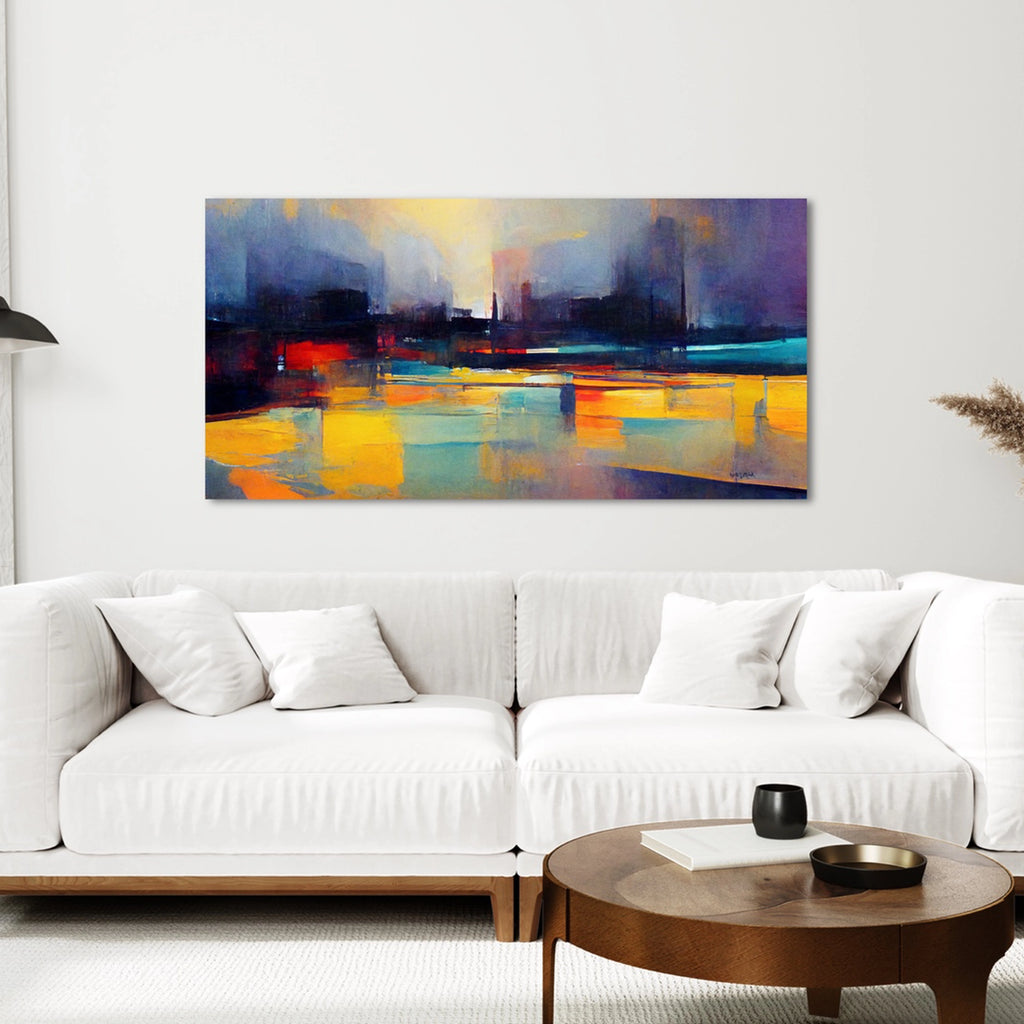 A modern abstract canvas wall art in vibrant colors.