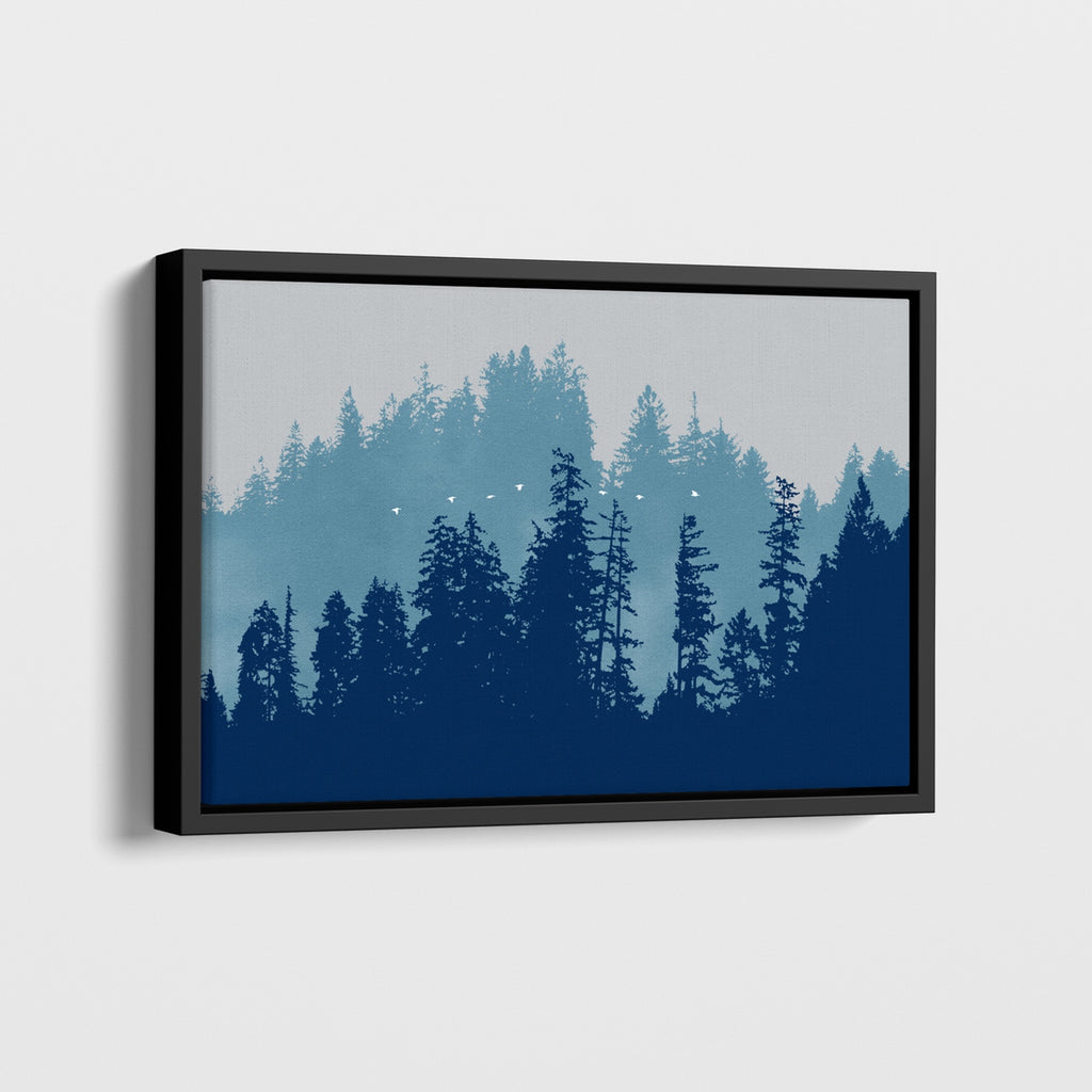 Pacific Northwest Forest Wall Art in Blue and Gray.