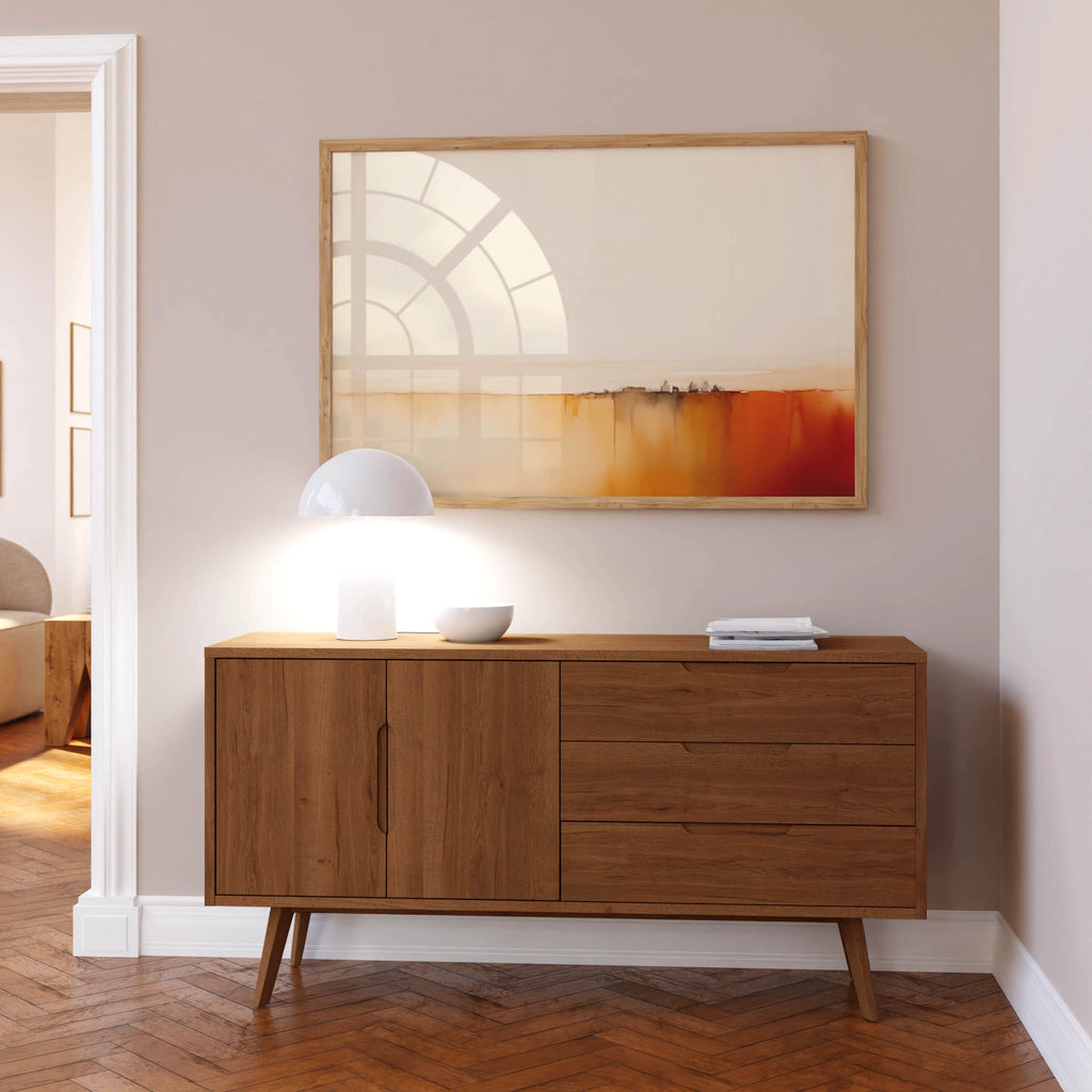 A modern framed abstract art print on canvas.