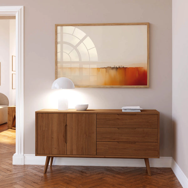 A modern framed abstract art print on canvas.