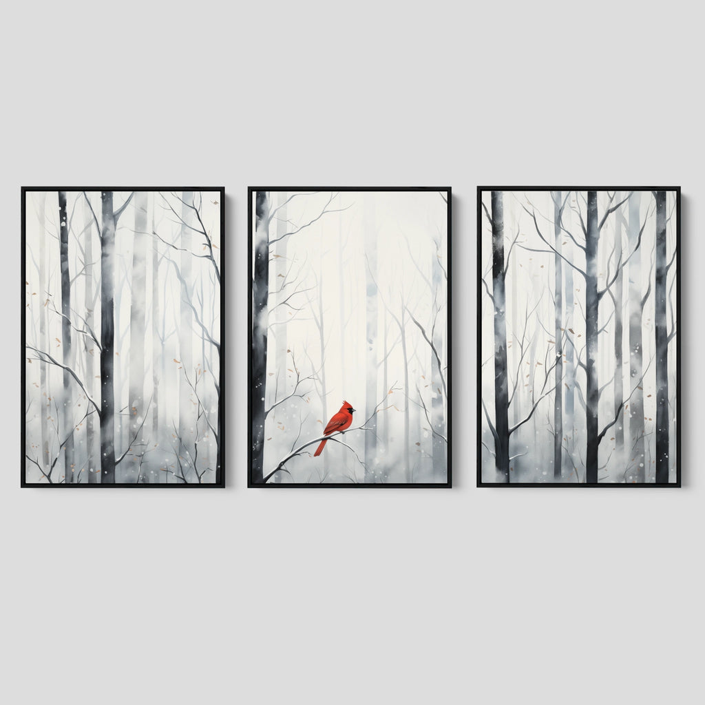 Red Cardinal in Winter Forest