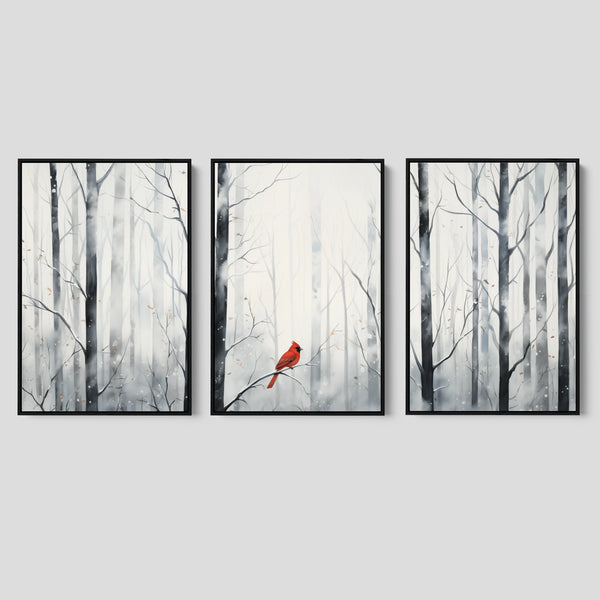 Red Cardinal in Winter Forest