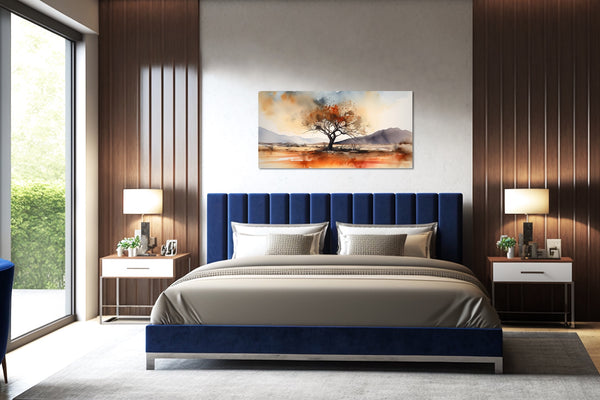 A horizontal desert landscape art print in warm hues.