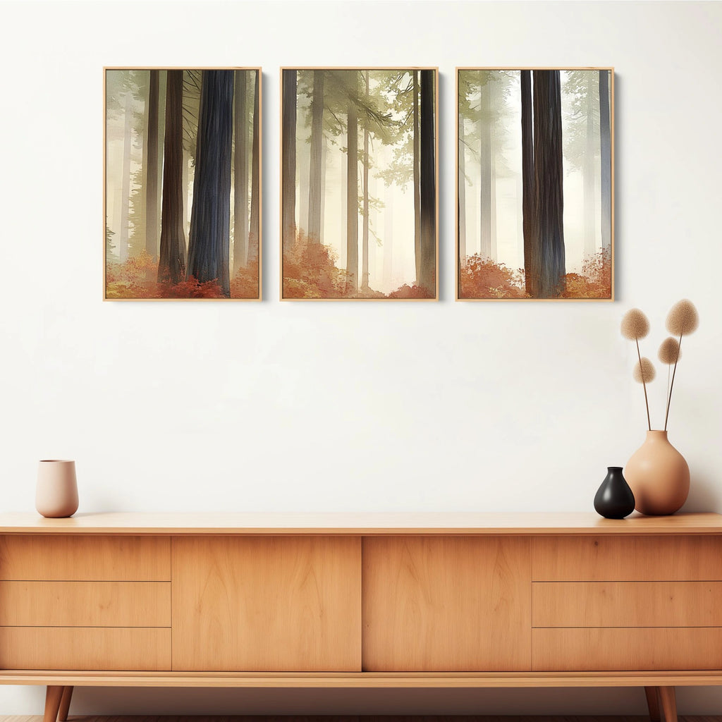 A modern forest landscape canvas art set.