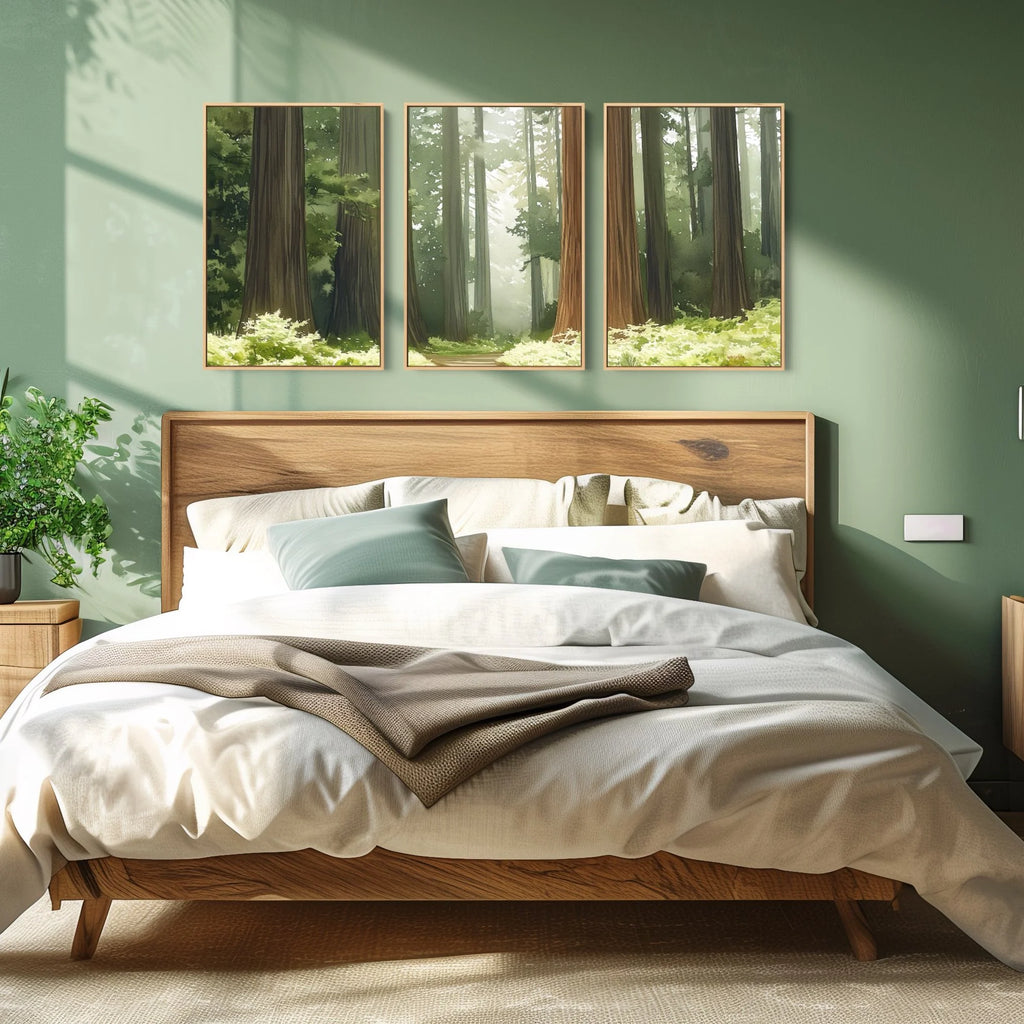 Set of 3 Framed Nature Prints in Green.