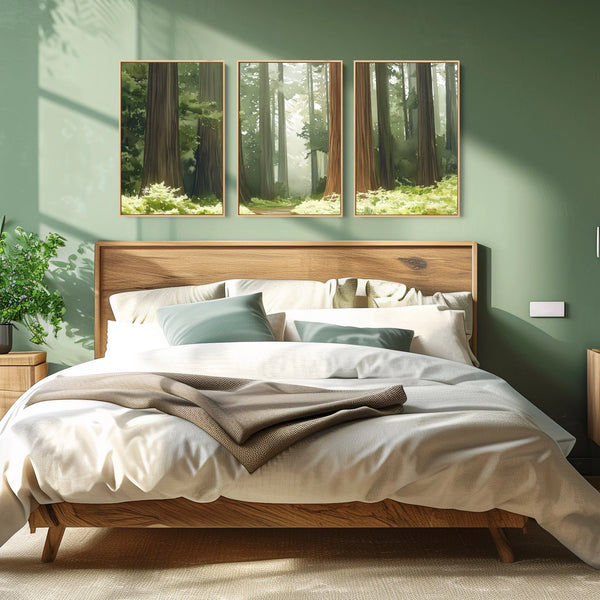 Set of 3 Framed Nature Prints in Green.