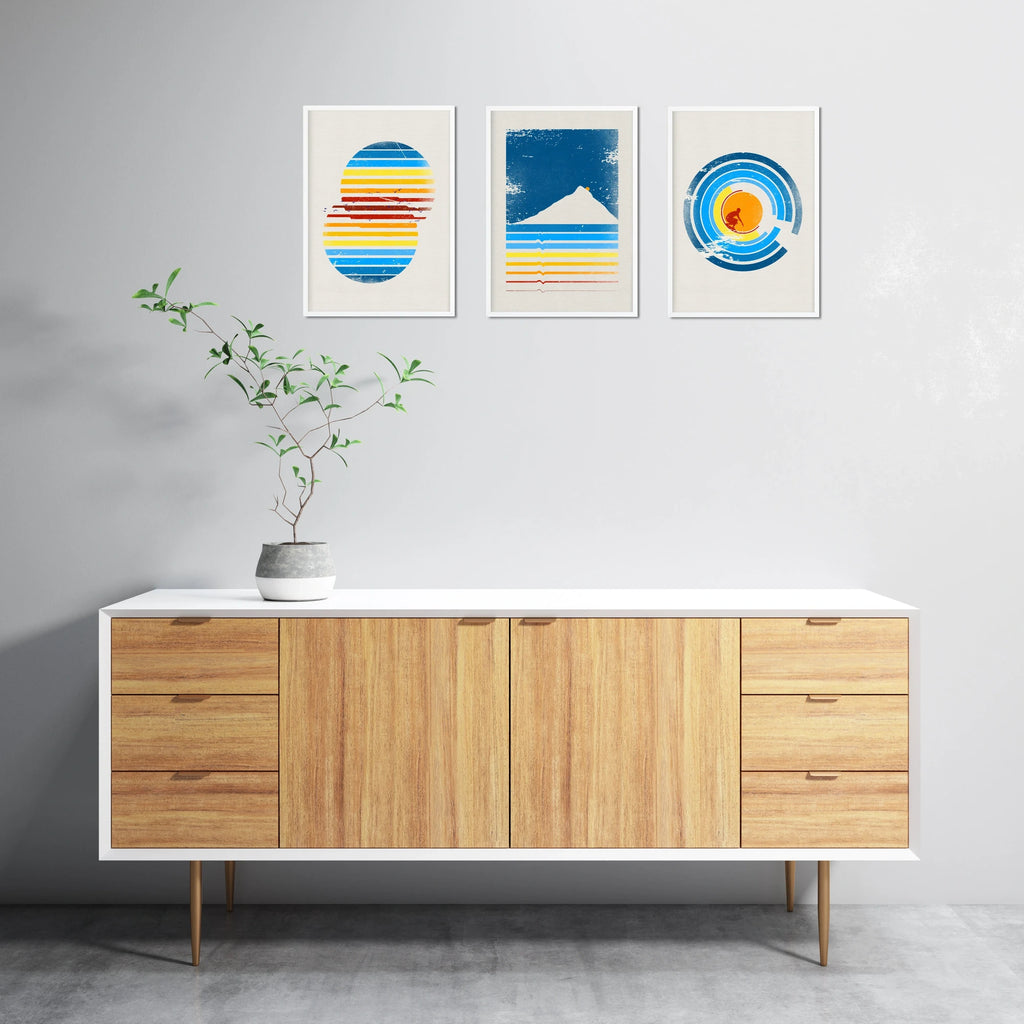A set of matching retro surf prints in mid century style. 