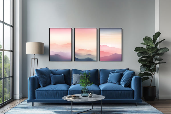 A framed minimalist abstract landscape home decor set.