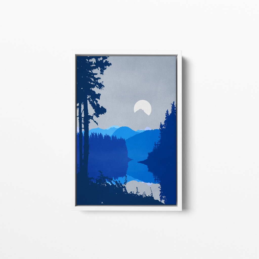 Minimalist Moon Canvas Wall Decor in Blue and Gray.