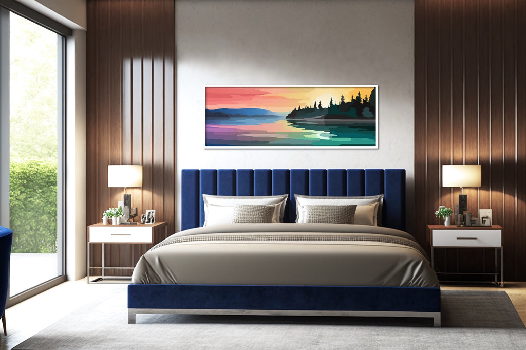 A huge sunset nature painting in warm colors.