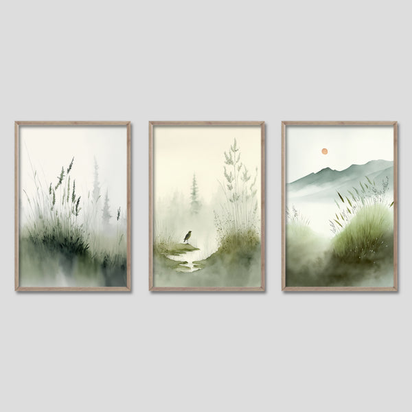 Nature Canvas Art Set in Sage Green.