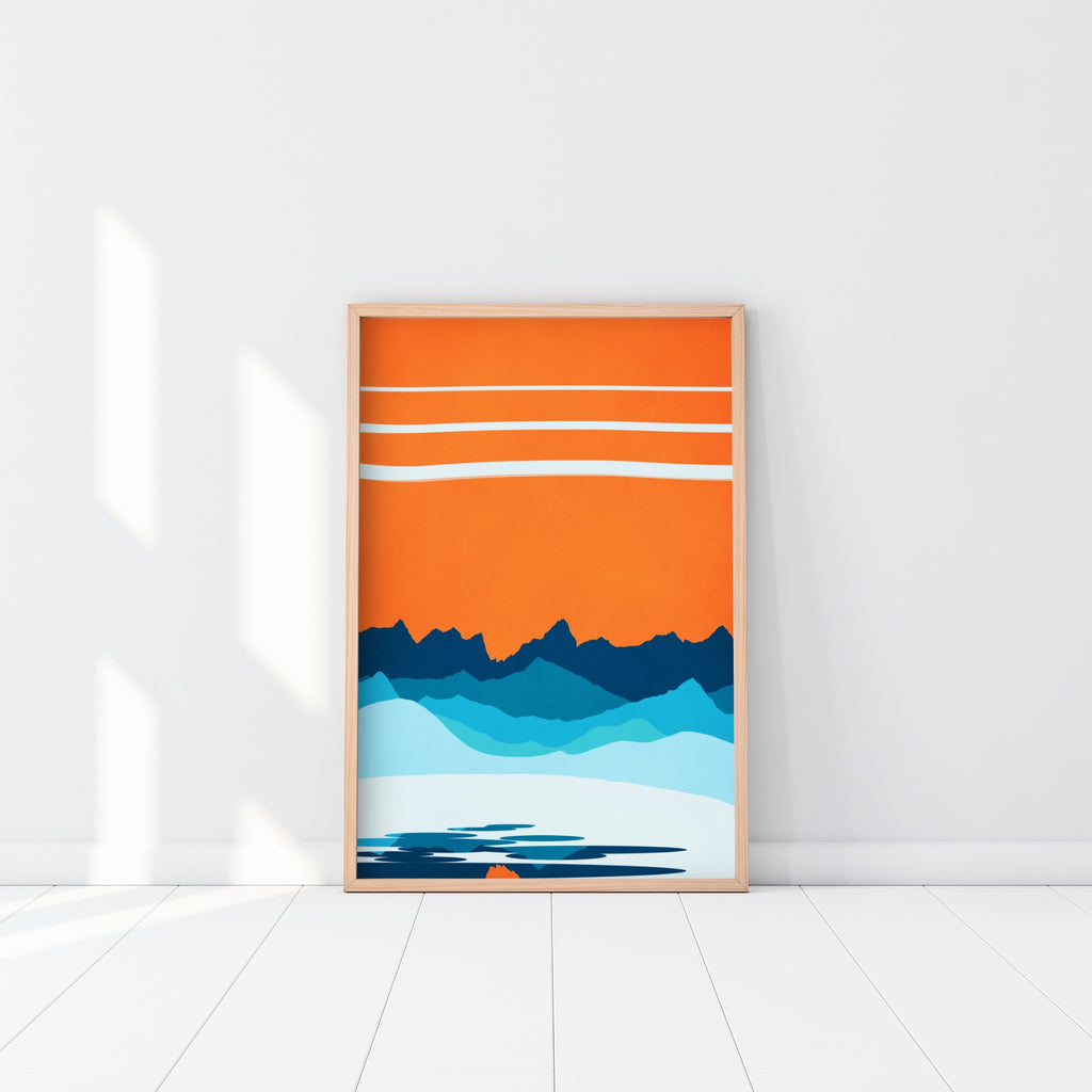 A vibrant minimal abstract landscape wall art.