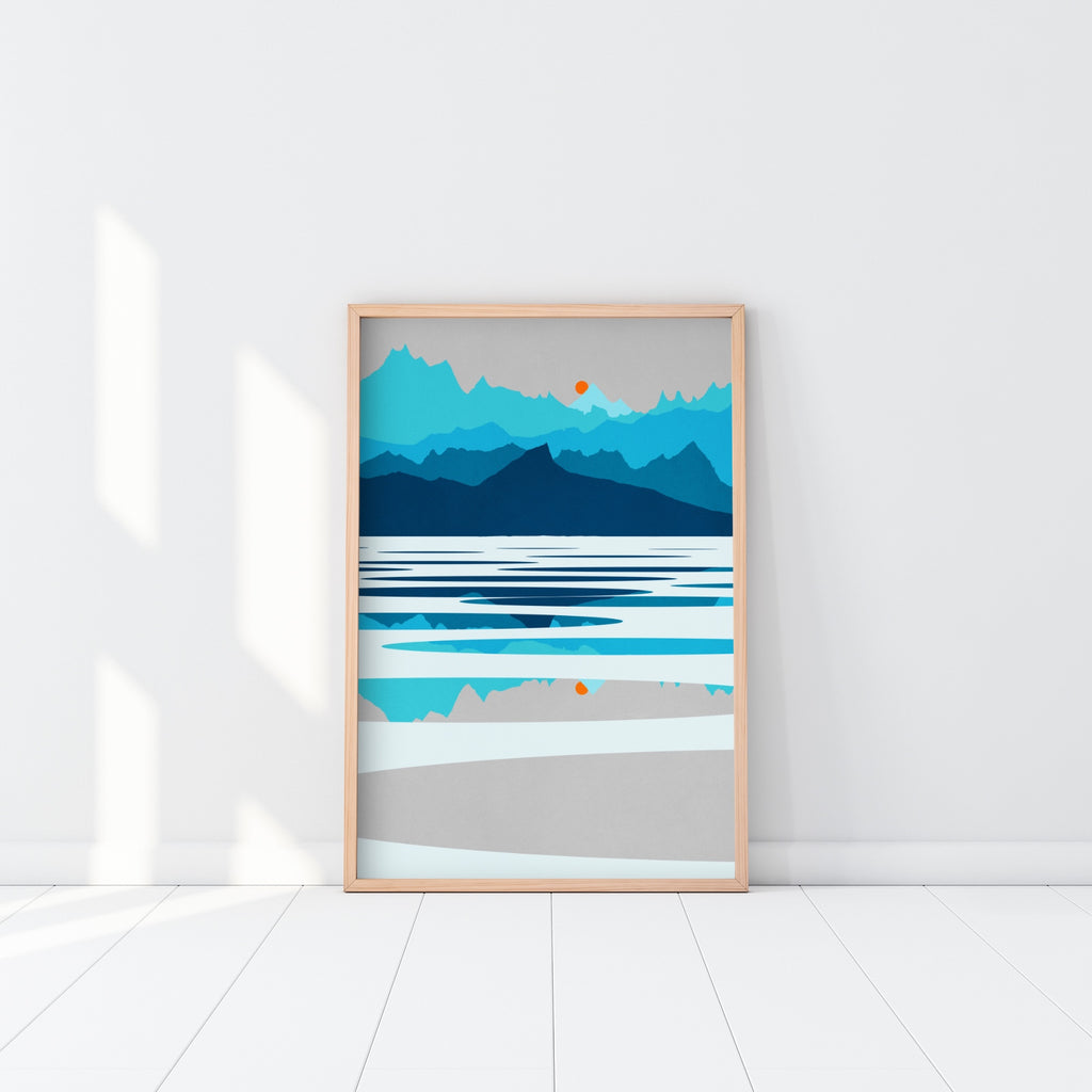A framed minimalist nordic abstract art poster.