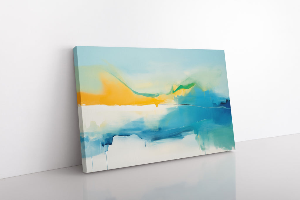 Fluid acrylics canvas art print in blue and yellow.