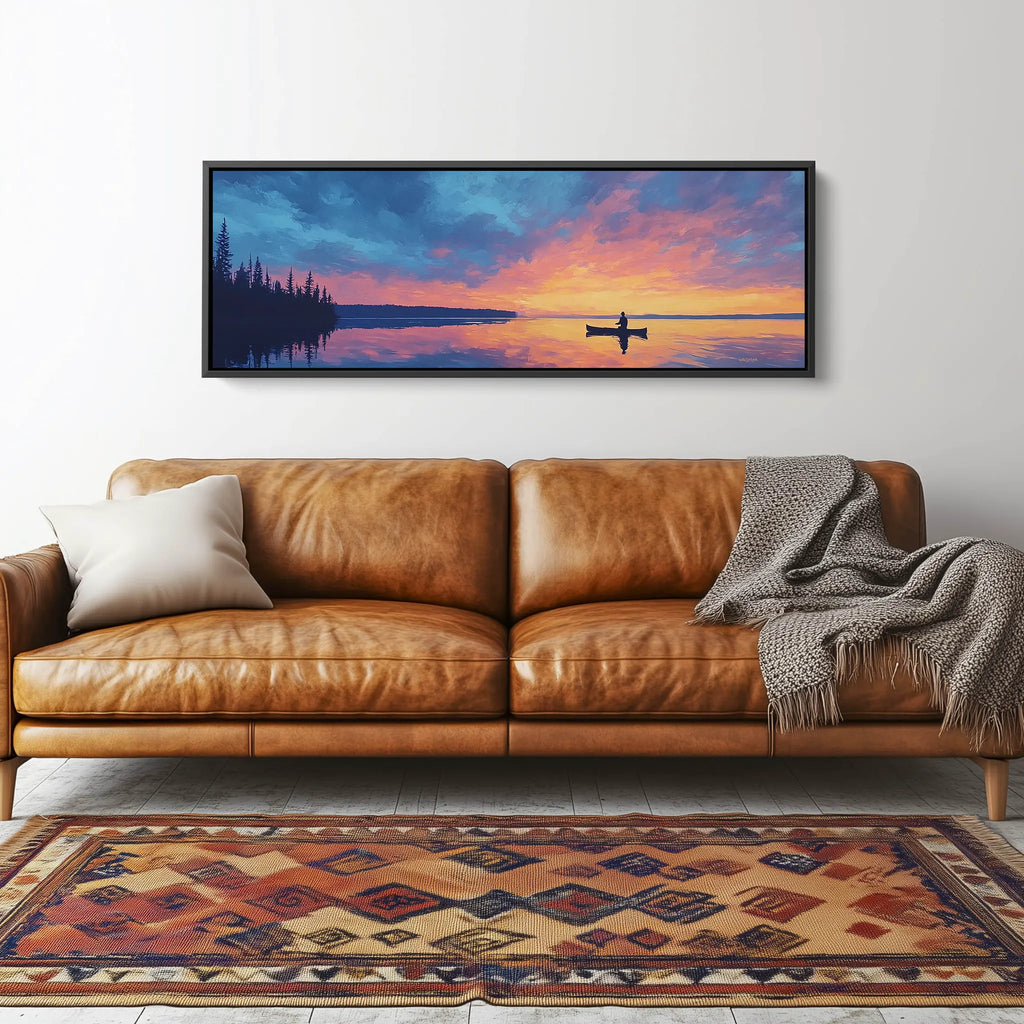 Canoe on Lake at Sunset Print.