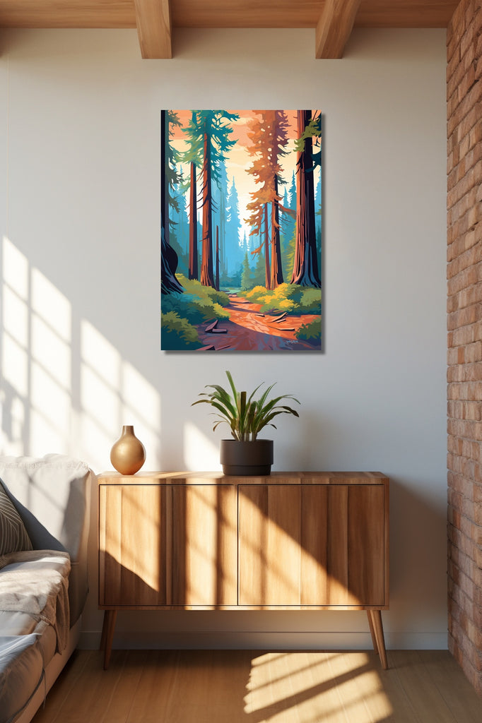A large forest landscape art print on fine art paper or canvas, framed or unframed.