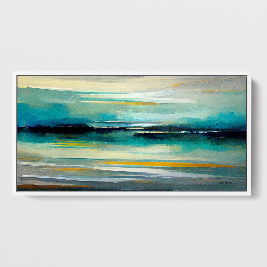 Large Abstract Seascape Wall Art Print in Teal and Gold.
