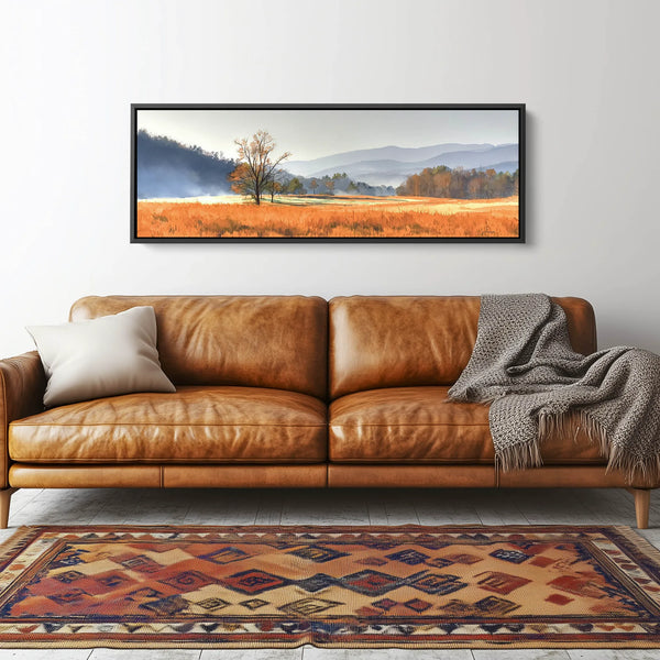 A framed horizontal nature canvas artwork featuring Appalachian Hills.