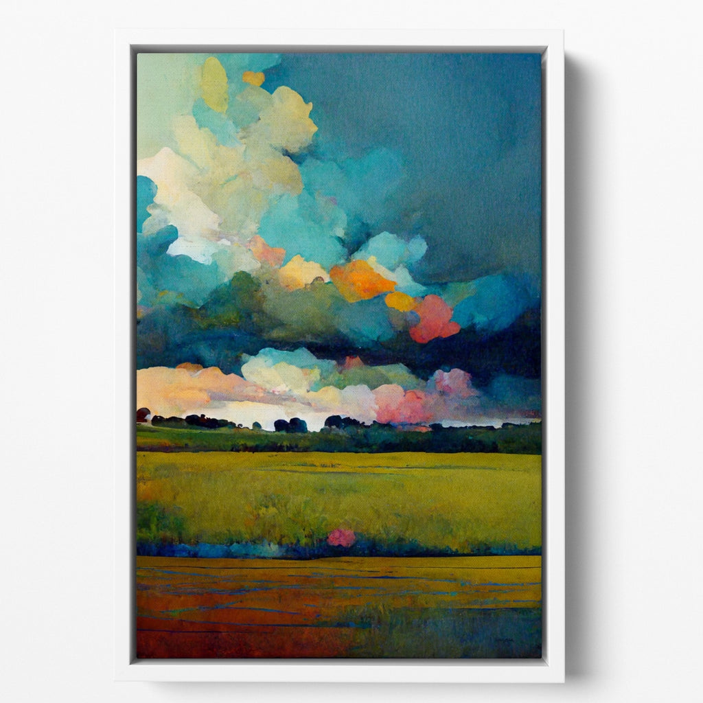 A vibrant landscape prairie artwork on stretched canvas.