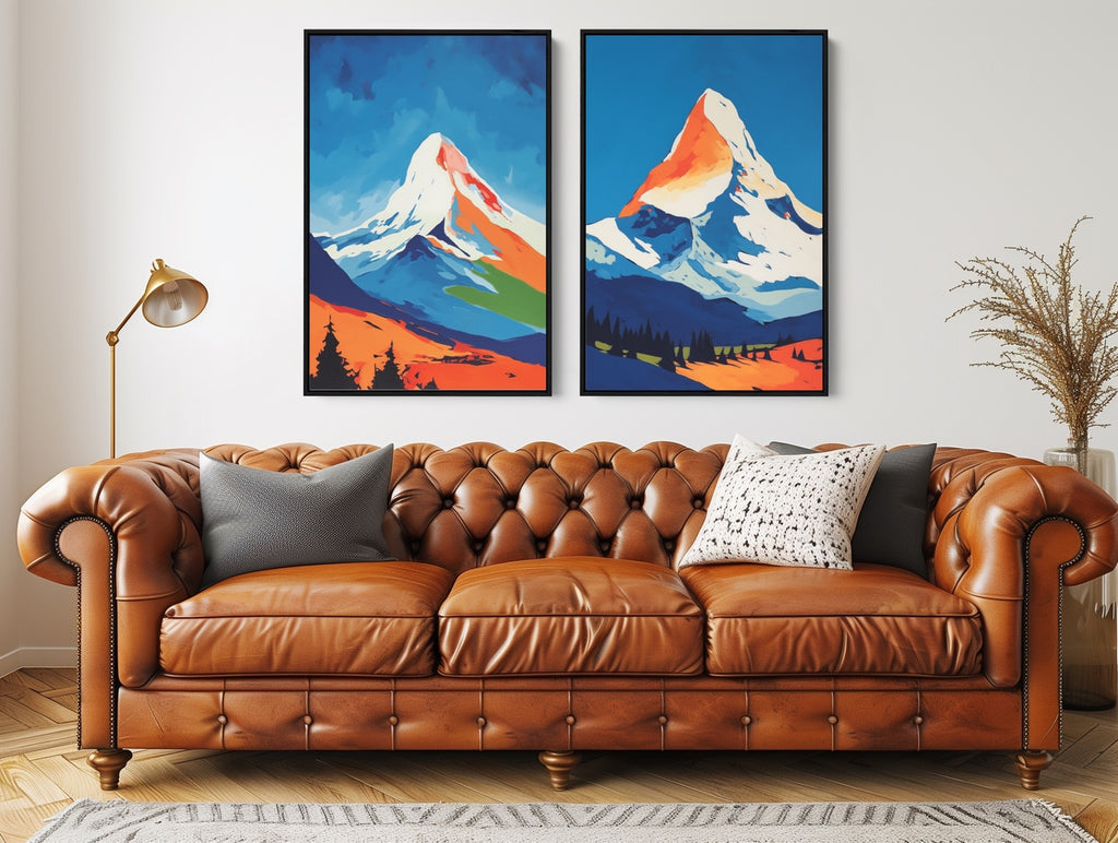 A vibrant set of two&nbsp;landscape artworks featuring some of the tallest mountains in the Alps.
