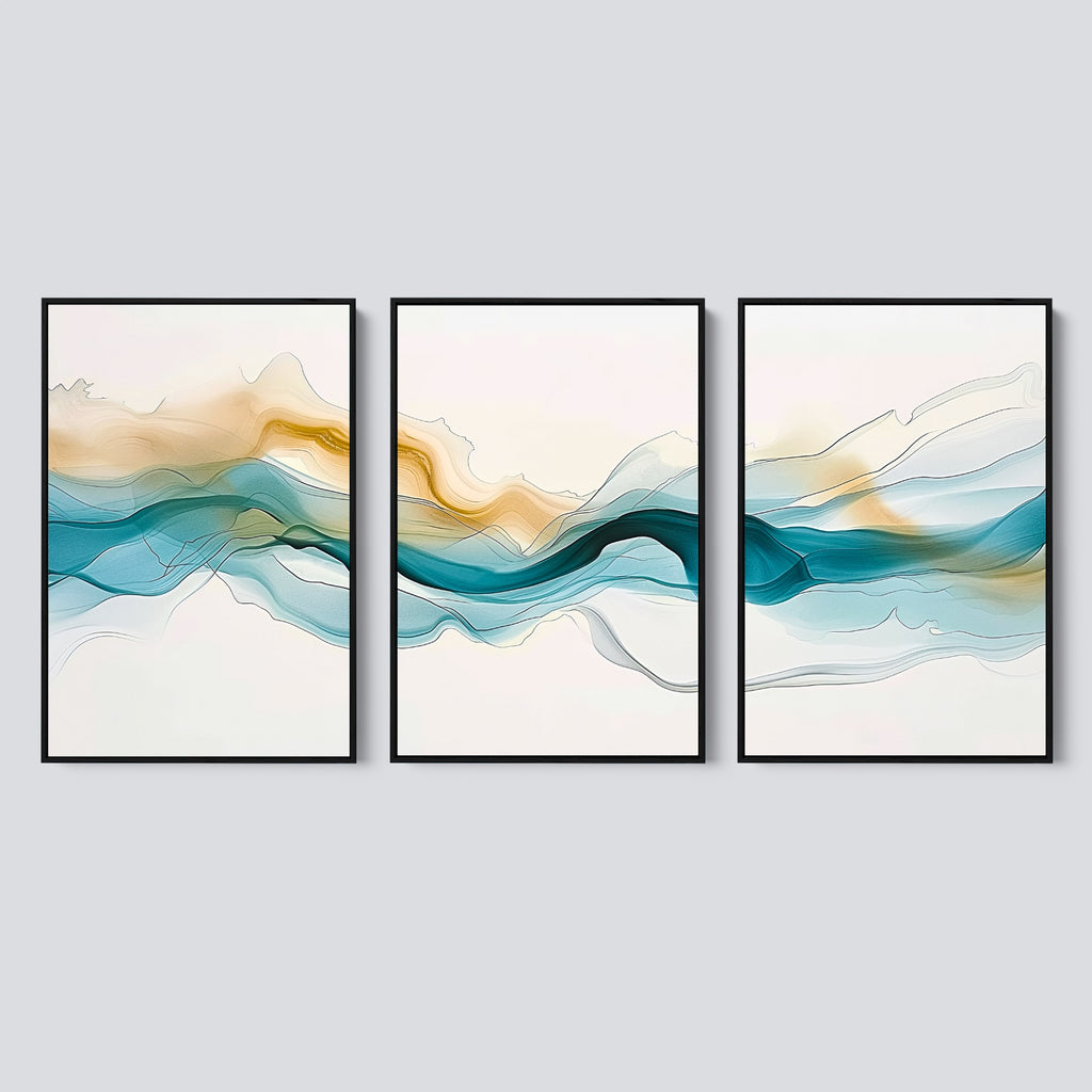 Modern 3 Piece Abstract Fluid Canvas Art.