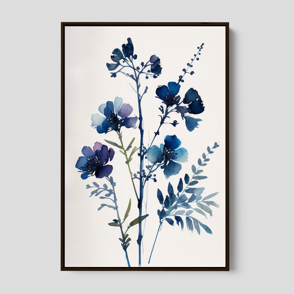 Botanical Boho Canvas Art Print in Blue.