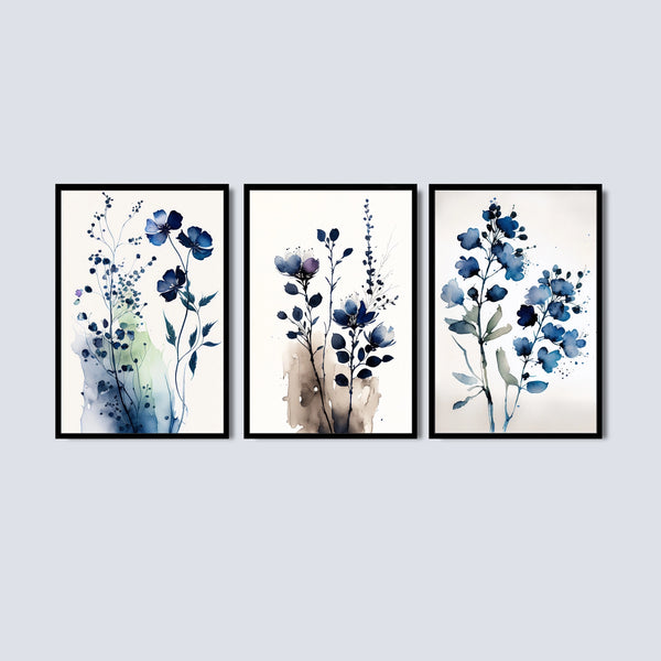 Floral Farmhouse Canvas Wall Decor in Indigo Blue.