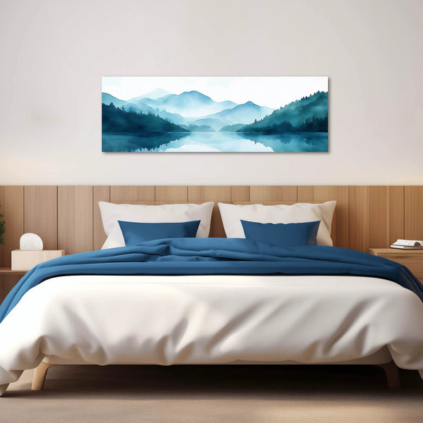 An extra long scenery art in soft brushwork and cool blue tones.