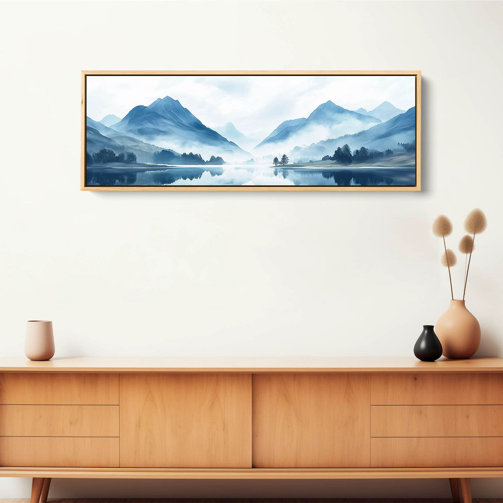 An extra large watercolor mountain canvas art.