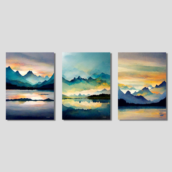 Coastal Watercolor Nature Art Print Set in Warm Sunset Colors.