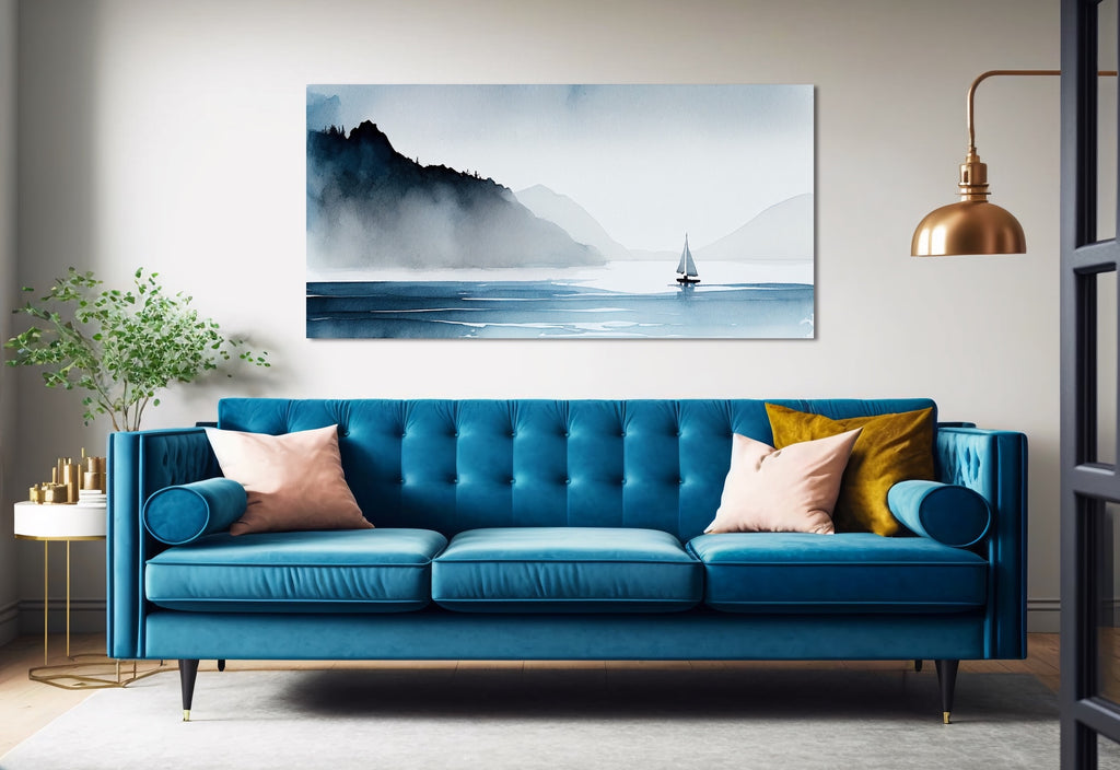 A large coastal wall decor in soft blues. 