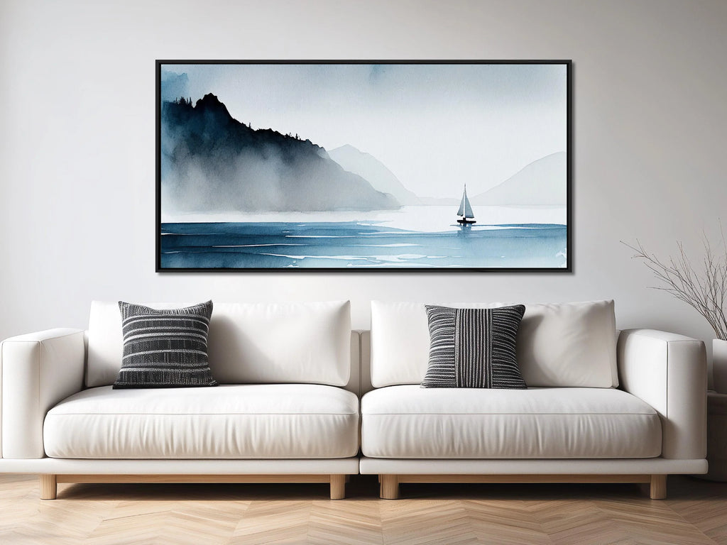 A large coastal wall decor in soft blues. 
