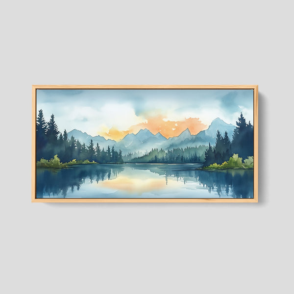 A Watercolor Painting of an Alpine Lake.
