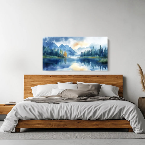 A calming nature wall art in blue and green.