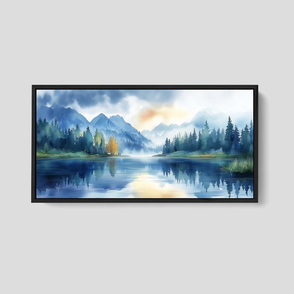 Watercolor Painting of a Mountain Lake.