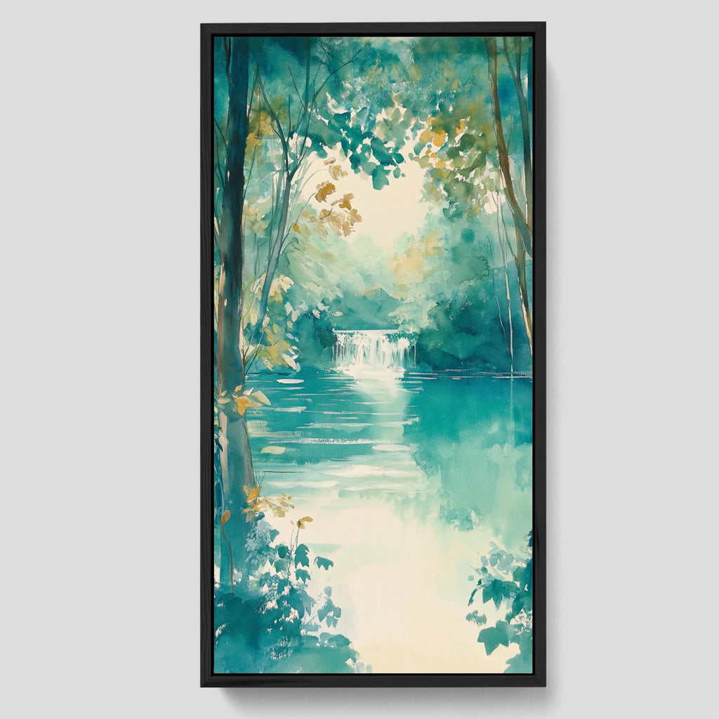 A Vertical Waterfall Print in Teal.