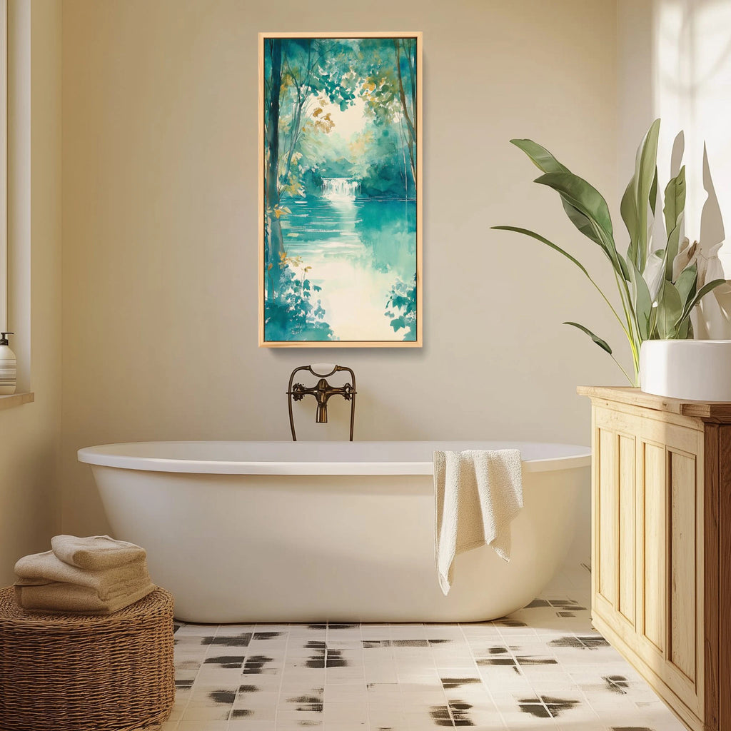 An extra long nature artwork featuring rich green tones and soft watercolor textures.