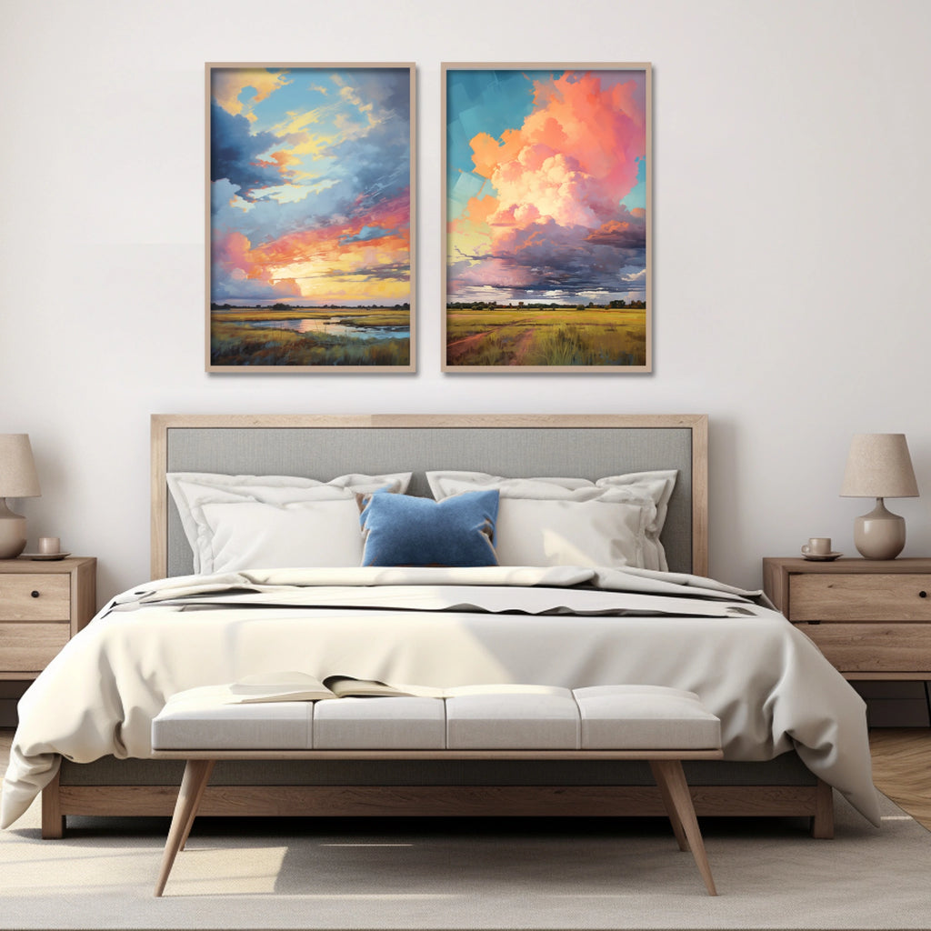 A colorful prairie landscape wall art on stretched canvas.